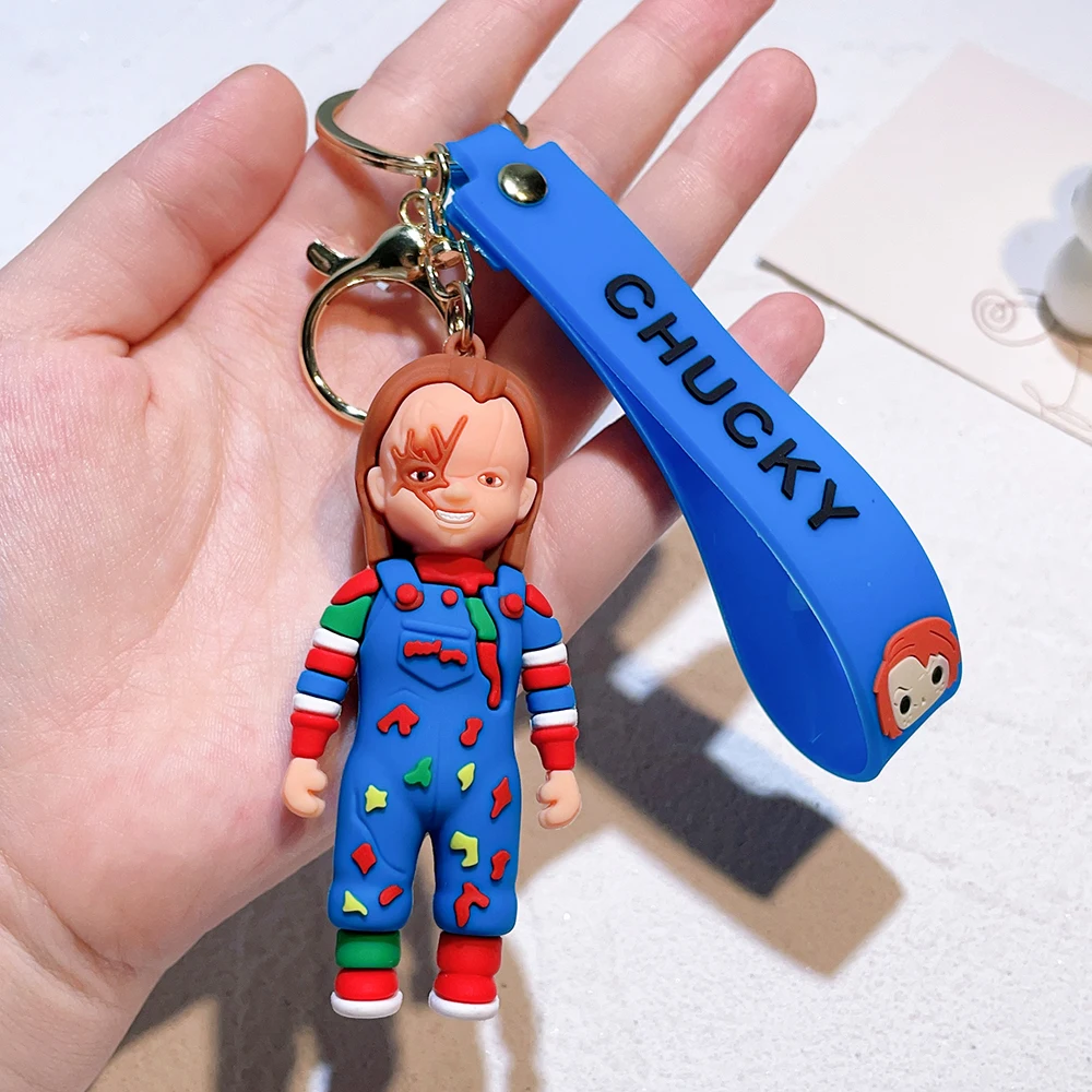 Horror Movie Child\'s Play Keychain Cartoon Figure Chucky Silicone Pendant Keyring Car Backpack Key Holder Jewelry Accessories