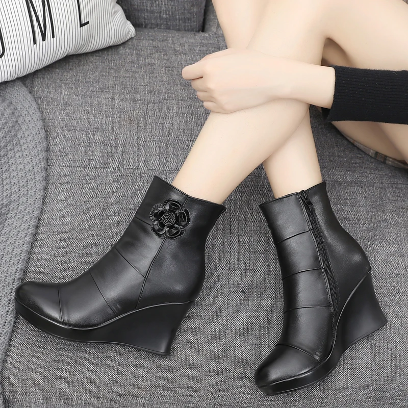 GKTINOO 2024 Genuine Leather Autumn Winter Boots Shoes Women Ankle Boots Female Wedges Boots Women Boot Platform Shoes