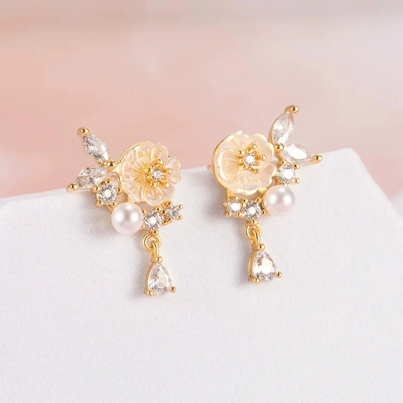 

Under the Moon Orchid Earrings For Women French Light Luxury Zircon Pearl Flower Earring Exquisite 925 Silver Ear Jewelry KOFSAC