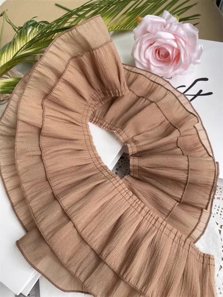 10-centimeter-wide brown double-layer silk pleated collar and cuff dress with Lolita skirt hem, decorative curtain lace accessor