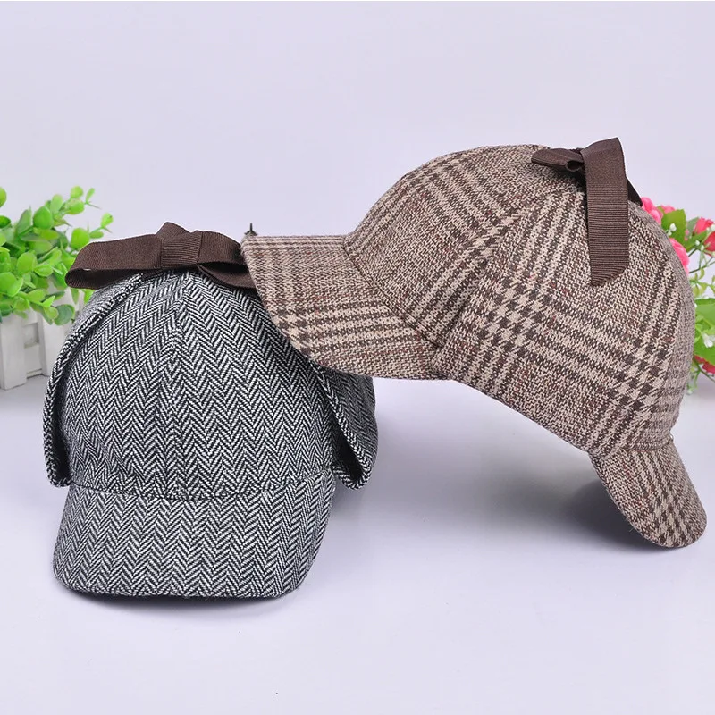 Detective-style Double-brimmed Hats with Ear Flaps Adult Detective Caps Fitted Caps Retro Baseball Caps