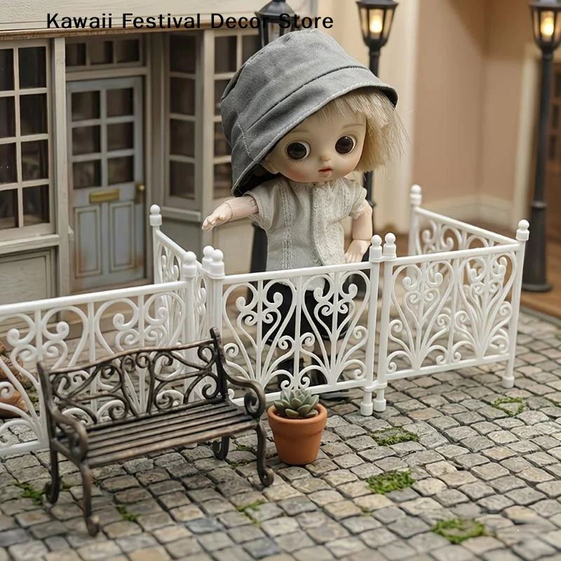 【K】Cute DollHouse Carved Fence Guardrail Miniature Model DIY Scene Ornaments And Photography Props Micro Landscape Home Decor