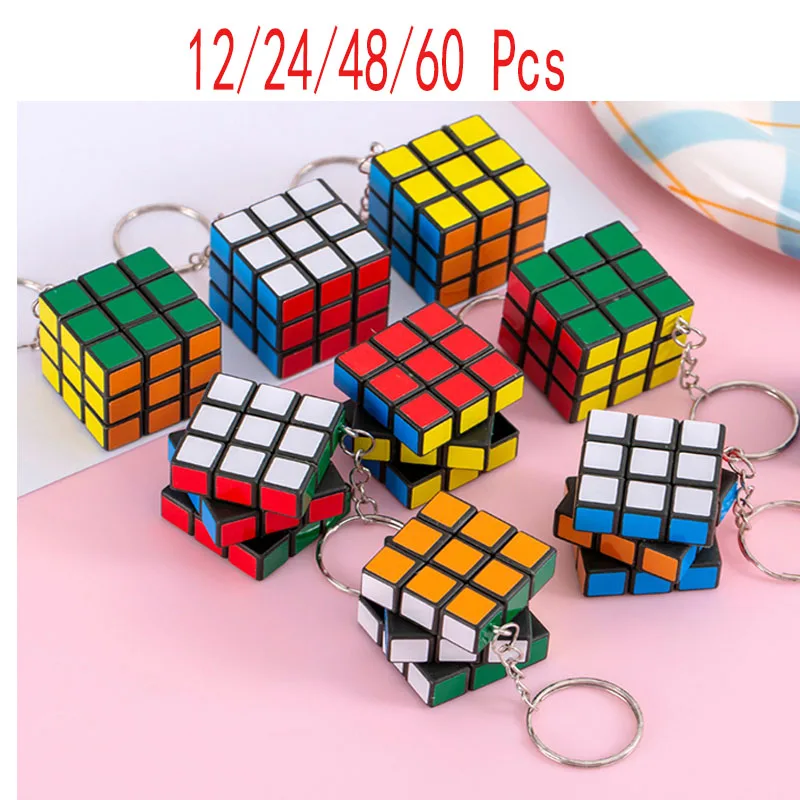 12/24/48/60 PCS 3x3x3cm Mini Creative Magic Cube Educational Toys for Children Keychain Party Gifts for Guest  Fashion Pendant