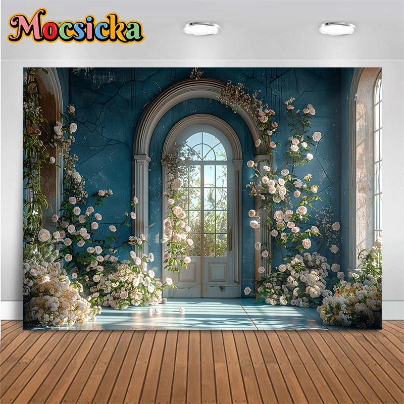 Spring Flowers Backdrop For Photography Bluey Room Leafy Greens Princess Baby Shower Girl Wedding Background Decor Photo Studio