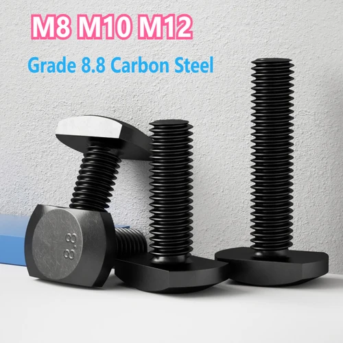 Tornillos en T de acero al carbono de grado 8,8, riel de conducto con ranura en T, tipo en forma de T, tornillo de cabeza de martillo rectangular M8 M10 M12