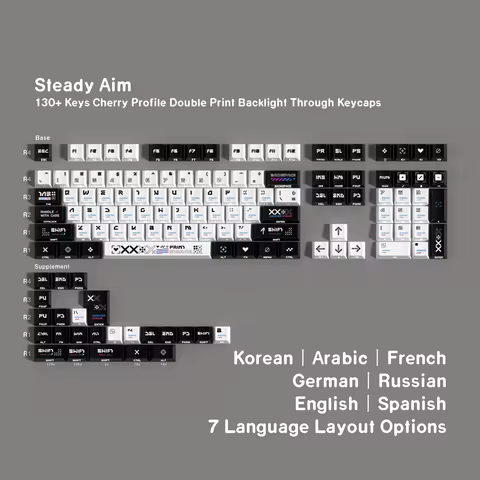 ISO FR DE ES Keycaps Korean Keycap PBT Cherry Keycaps Custom Black White Double Print Side Backlit For Game Mechanical Keyboard