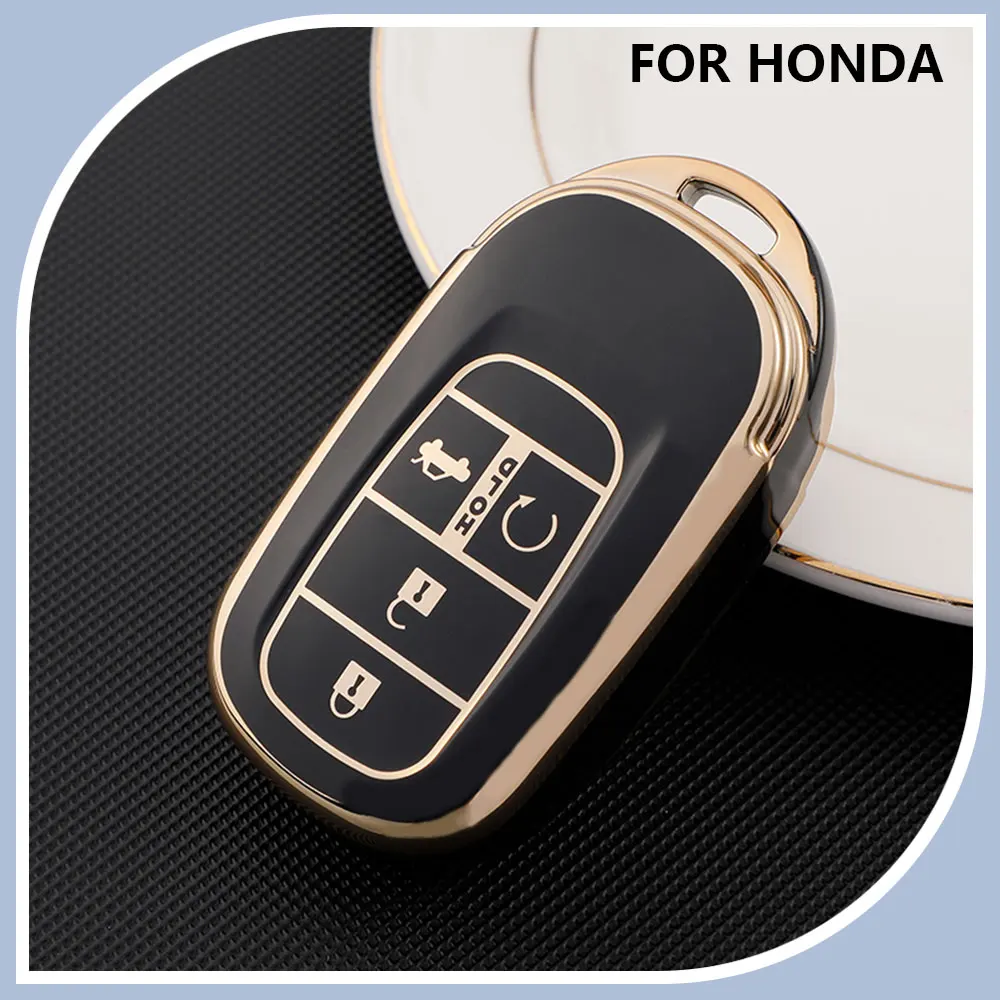 TPU Gold Edge Car Remote 5 Buttons Key Case Cover for Honda Civic Accord HR-V CR-V CRV Hrv 2022 2023 Fob Shell Accessories