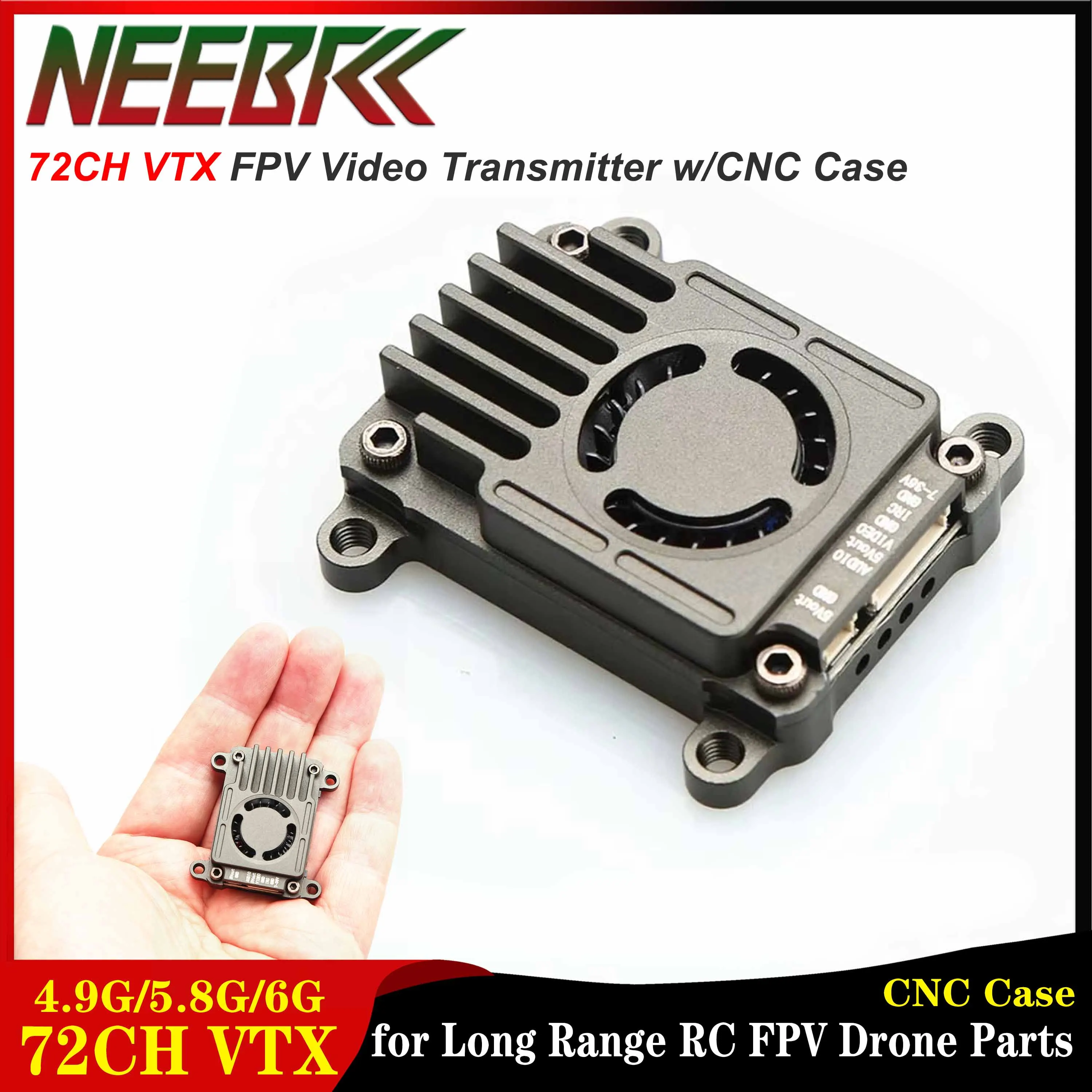 

NEEBRC 4.9G/5.8G/6G 3W 72CH VTX FPV Video Transmitter with CNC Case for Long Range RC Airplane FPV Drone Fixed-wing DIY Parts