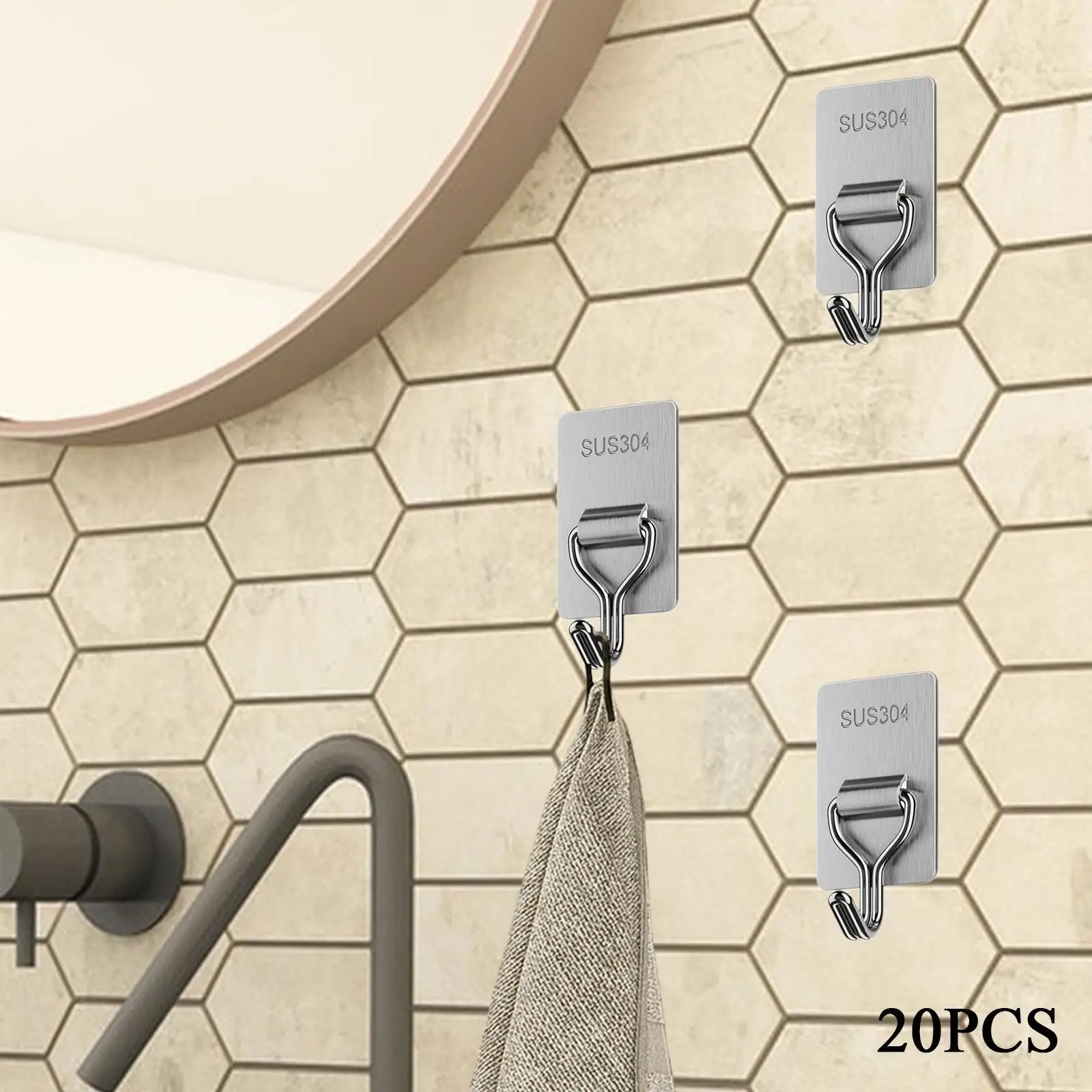 20Pcs Stainless Steel Wall Hooks Utility Hook for Towel Kitchen Shower