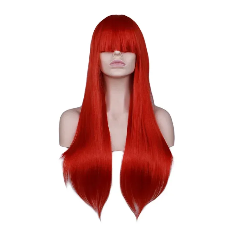 QQXCAIW Peluca de cabeza ondulada larga natural para mujer, Cosplay, negro, rojo, rosa, Rubio, marrón claro, marrón oscuro, pelucas de pelo sintético de 68 Cm