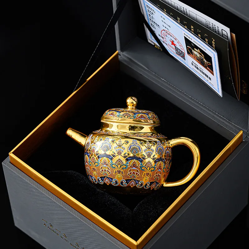Handmade Dunhuang Impression Gilt Teapot Stacked Flowers Enamel Color Tea Brewer Teacup Cover Bowl Gold Cup Small Gold Pot 4