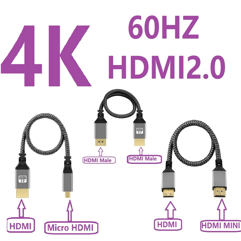 1M//2M/3M HDMI Cable Nylon HD 4K@60HZ Compatible V2.0 HDMI TO HDMI MINIHDMI MICROHDMI MINI MICRO Extension Male to Male Cable