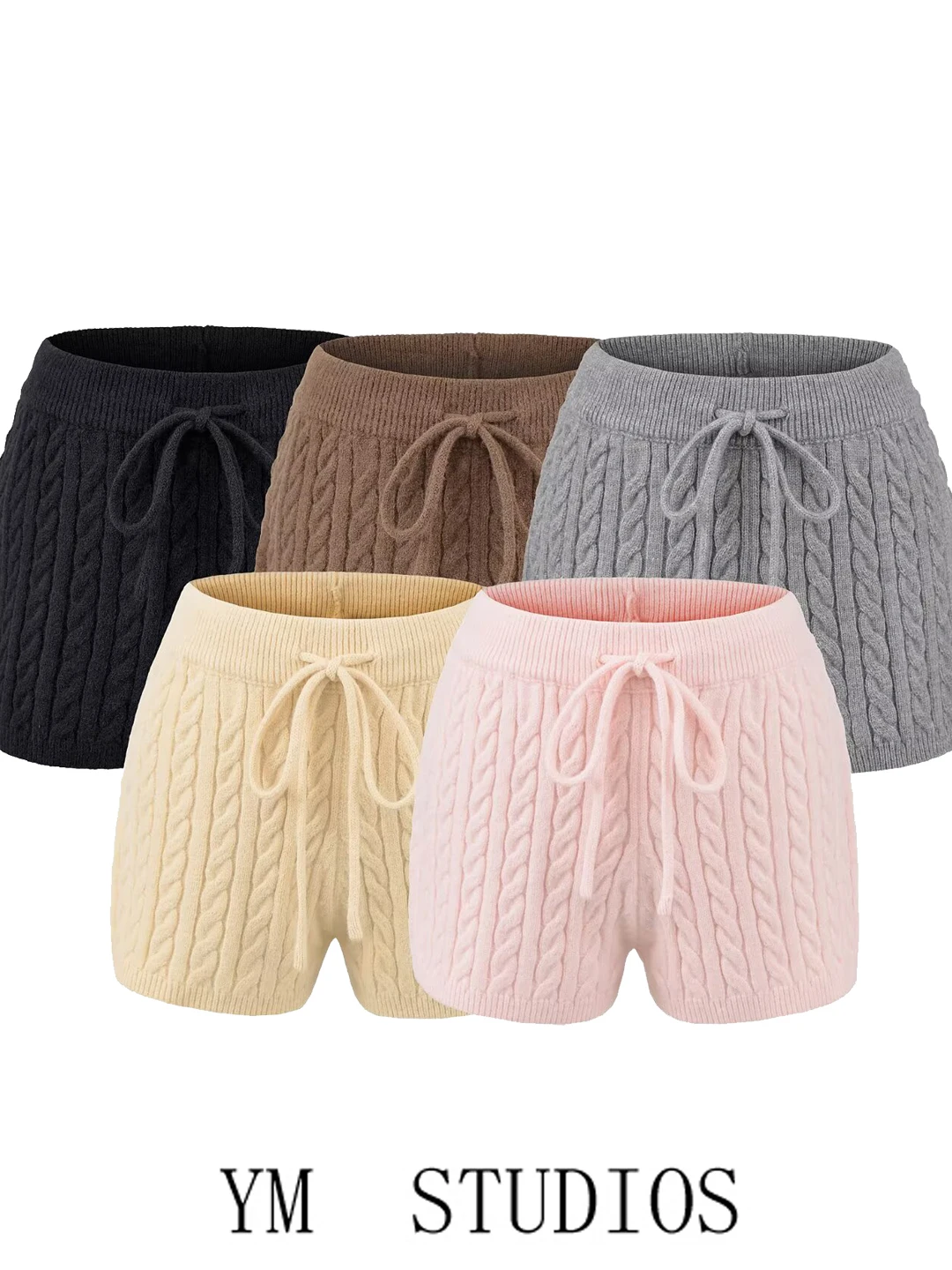 

Женские вязаные шорты с высокой талией Sweet Sle, осенне-зимняя повседневная одежда, шорты с узором «косичка», женские брюки