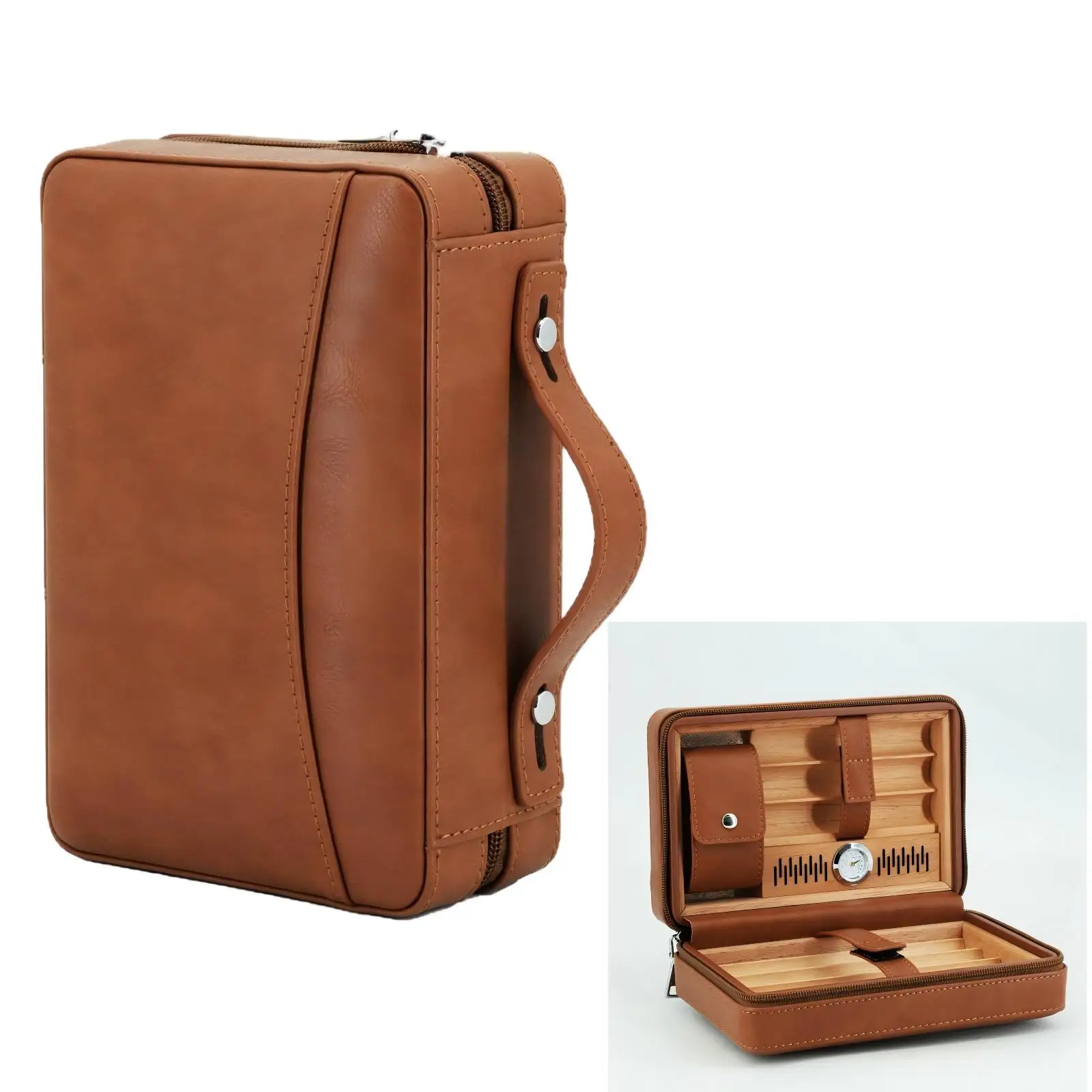 

Cigar Humidor Box for 7 Cigars,Travel Cigar Case with Hygrometer,Cedar wood Tray,Portable Humidifier Christmas&Father's Day Gift