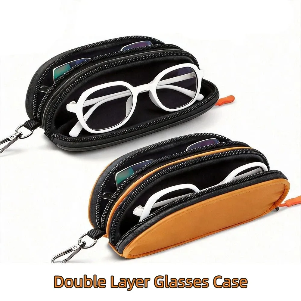 Portable Double-layer Glasses Organizer Large Capacity with Key Ring Eyewear Storage Bag Anti-lost Cloth
