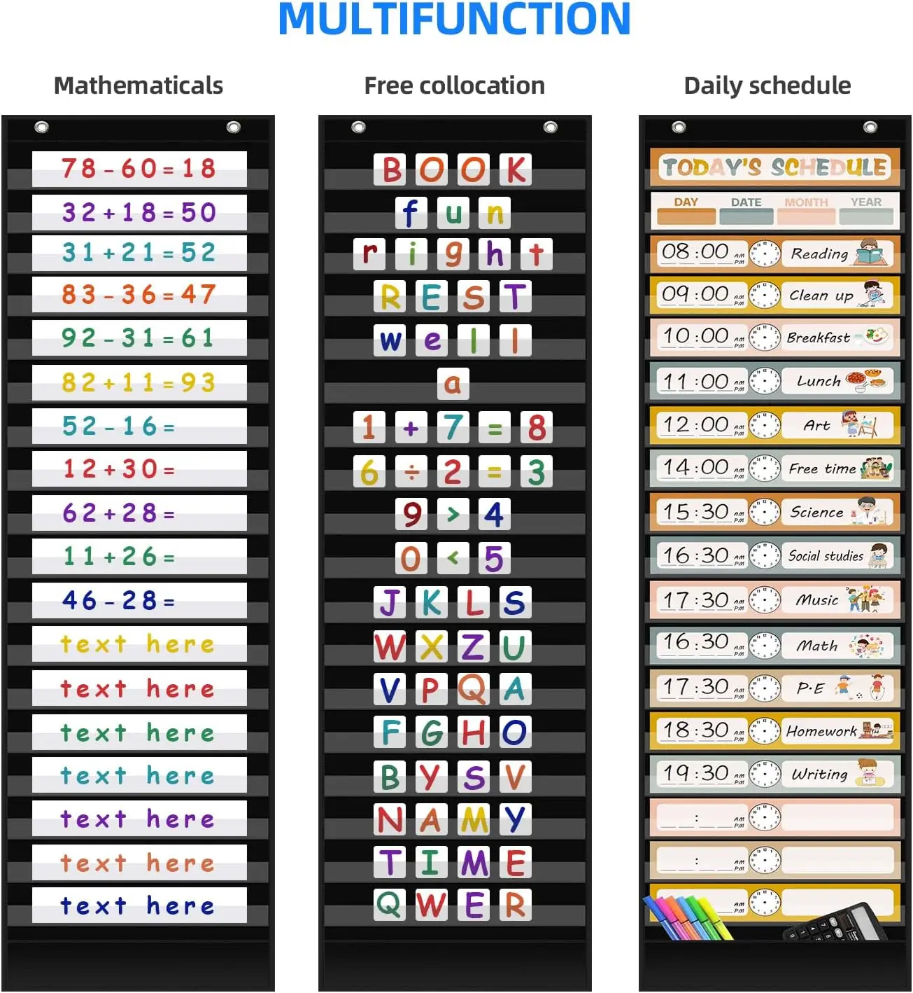 مخطط جيب للجدول اليومي شديد التحمل، 18 جيبًا و30 بطاقة لتنظيم الفصول الدراسية، موارد المعلم للمنزل في مرحلة ما قبل المدرسة