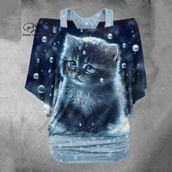 PLstar Cosmos 3D Printed Cute Kitten Pattern Fake Two-Piece Top Women's Casual T-Shirt Harajuku Streetwear M-1