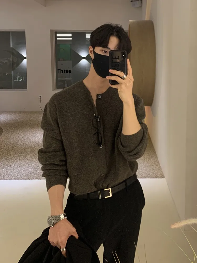 

Thin Knitted Cardigan Sweater round Ne Casual Loose Fit Autumn Winter Men's Faion Top Korean Sle Breathable