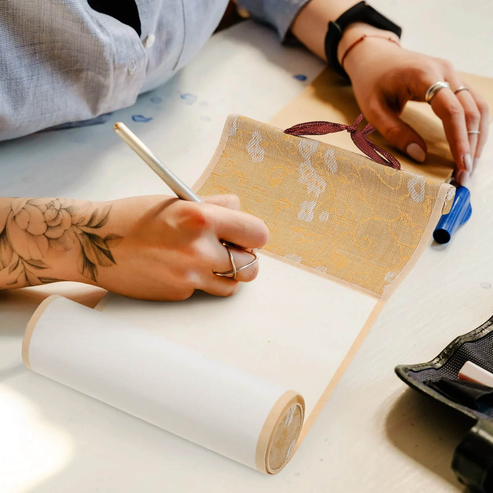 

Chinese Calligraphy Scroll Blank Vintage Rice Paper Scroll Durable for Chinese Painting Calligraphy Home Office Decor