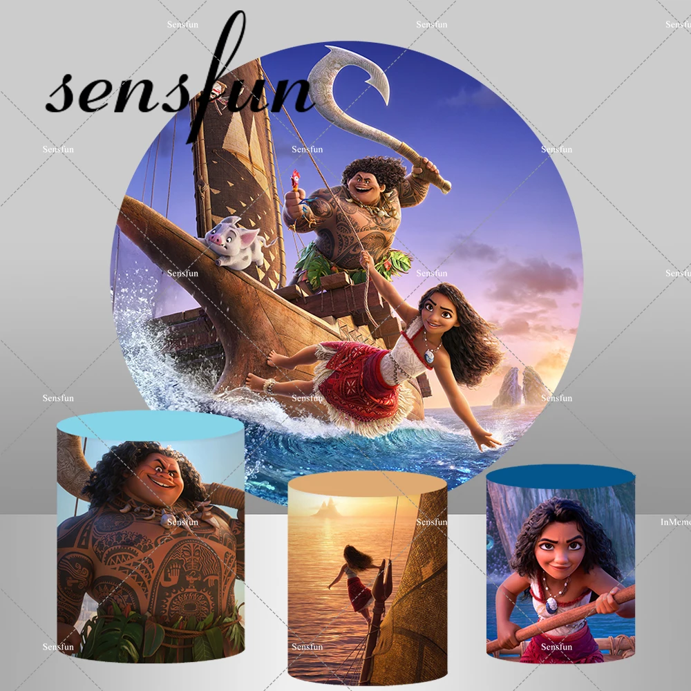 The Ocean Moana Maui Round Backdrop Cover for Girls Birthday Party Decoration Summer Beach Backgrounds Plinth Covers