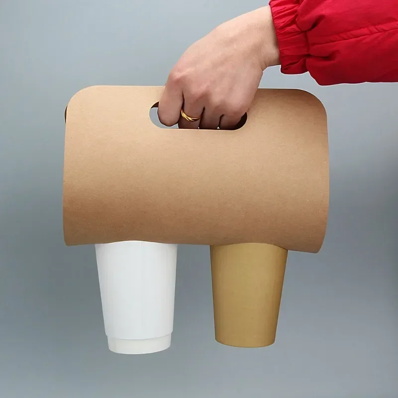 20pcs Disposable Kraft Paper Portable Cup Holder Single Cup Two Cups Prevent Scattering Coffee Milk Tea Takeout Pack Cup Holders