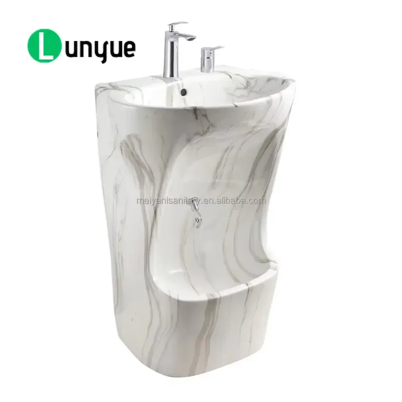Elegant Square Ceramic Foot Wash Basin Marble Pattern Wudu Sink for Muslim Ablution Spa Bath Home Bathroom Decor Wholesale