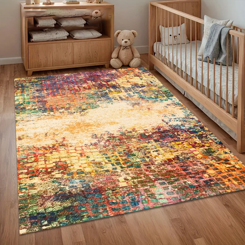 

Детский коврик Vantage с радужным абстрактным принтом в клетку, нескользящий, моющийся, для детской комнаты, спальни, игровой комнаты, домашнего декора