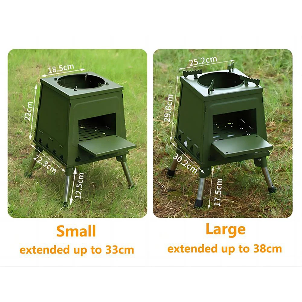 Large Portable Fire Wood Stove Stainless Steel Compact Assembly Easy Bonfire Heat Resistant Outdoor Camping Stove Cooking BBQ