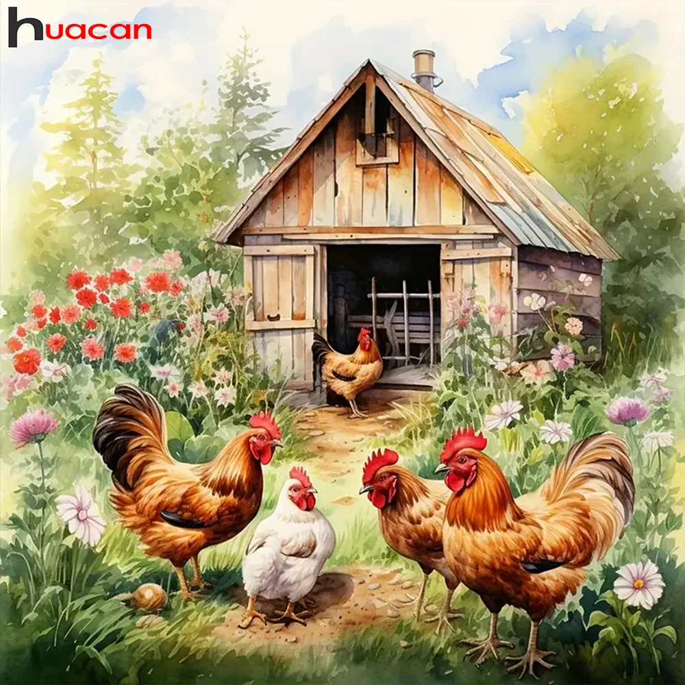 Huacan Diy Diamond Painting Animal Chicken 5d Mosaic Garden Full Drill Embroidery Farm Home Decorative Rhinestone Pictures