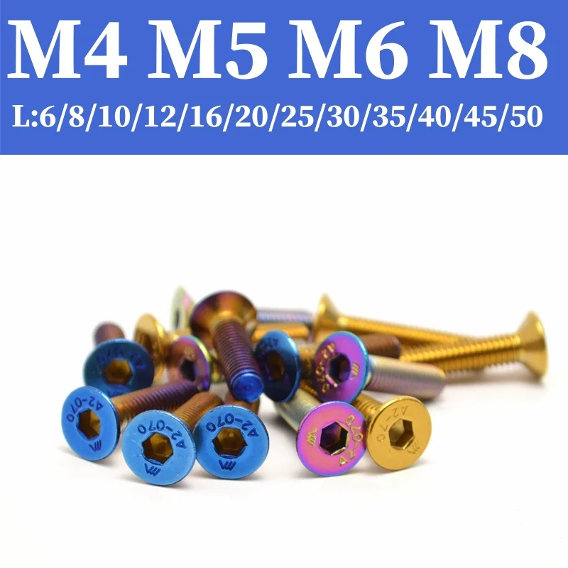 M4 M5 M6 M8 Stainless Steel with PVD Titanium Rainbow Colourful Golden Flat Hex Countersunk Head Screw Suitable for Bicycles