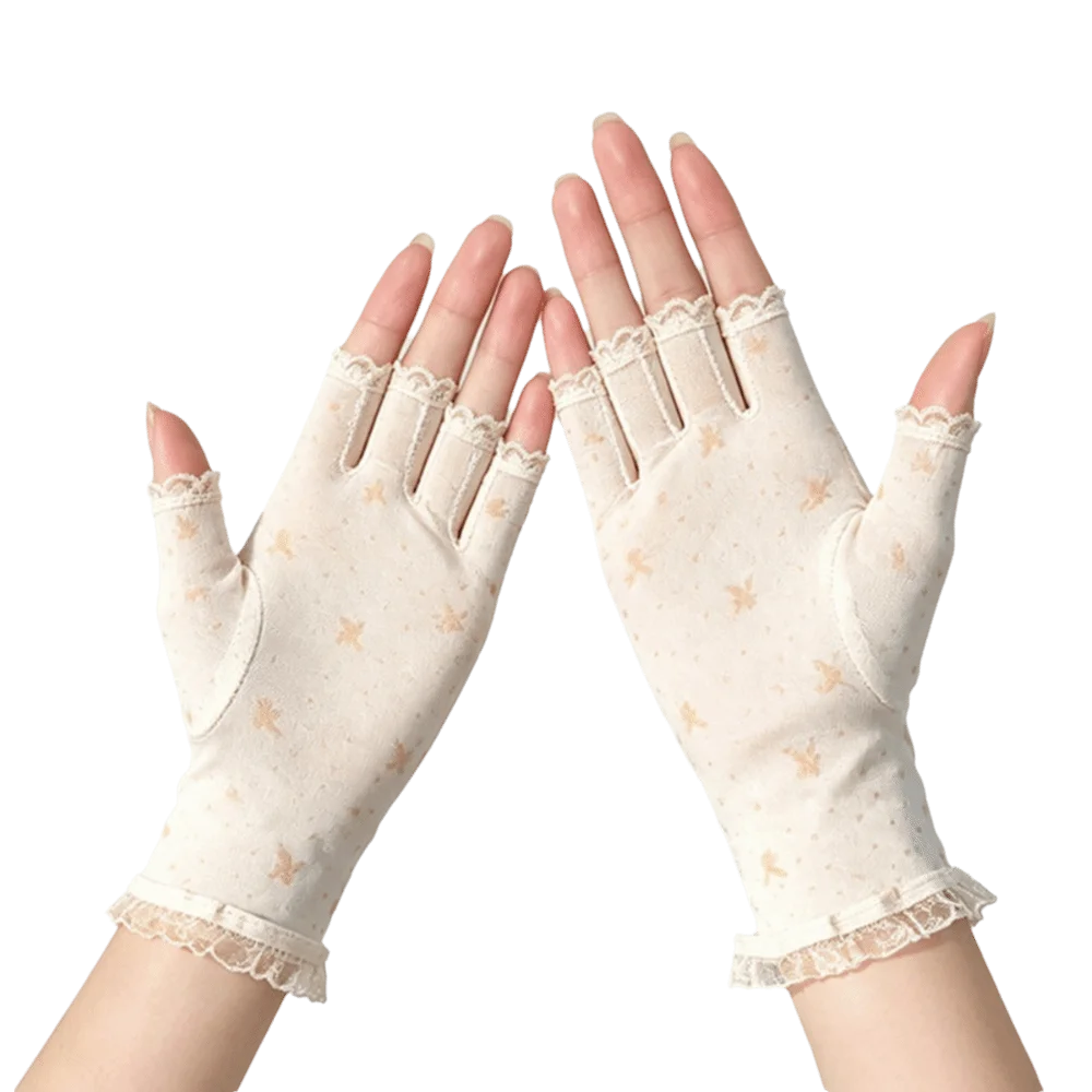 Fancy Style Short Half Finger Gloves Breathable Lace Trim Scar Covering Gloves Thin Fishnet Gloves Summer