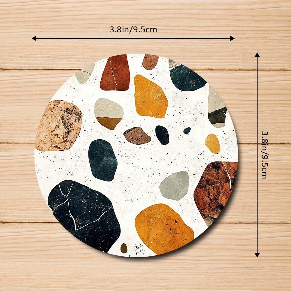 6 Pieces 2D Wooden Coasters Printed Stone Pattern Theme Desktop Insulation Mats Home Decor Coffee Cup Coasters Office - view 6