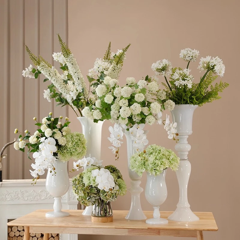 Large white glassware European classical high-footed style desktop floor-to-ceiling flower decoration flower ornament
