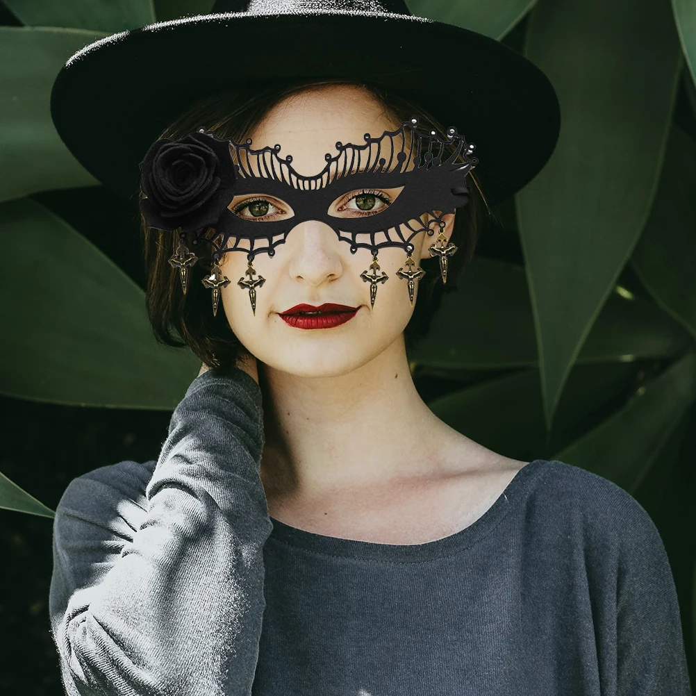 

Half Face Mask Masquerade Felt Alloy Banquet Party Costume Mardi Gras Performance Role Play Reusable Durable Creative Mask