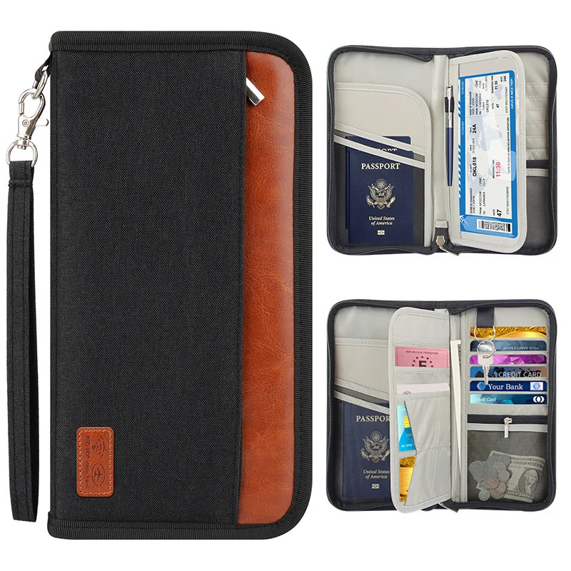 RFID Blocking Travel Document Passport Cover Folder Organizer for Family Trip Gadgets Card Protector Holder Wallet Oxford