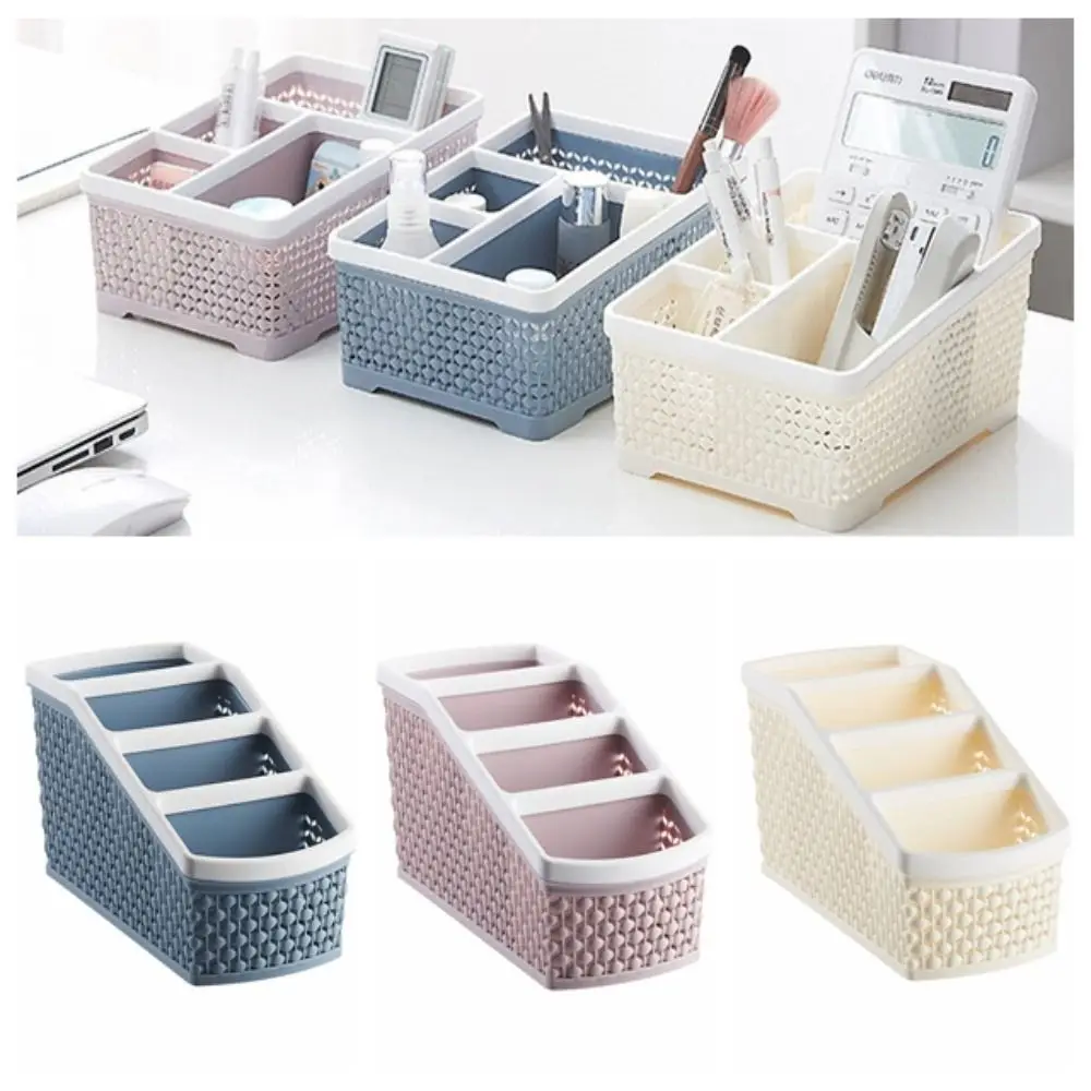 Trapezoidal Desktop Storage Box 4-Grid Compact Desktop Storage Organizer Divided Cell Hollow Cosmetics Lipstick Organizer