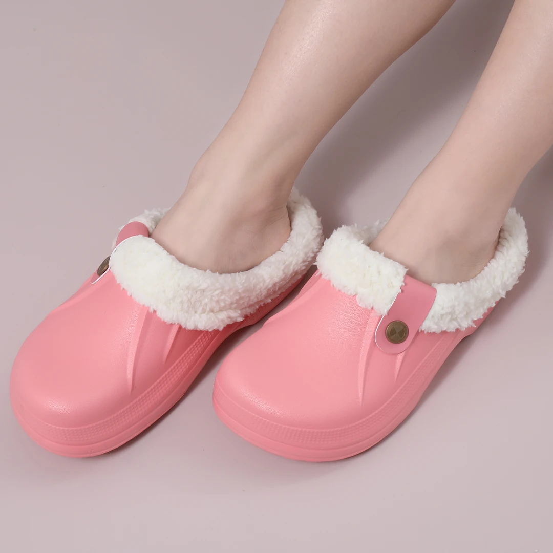 Litfun Female Clogs Couples Home Bedroom Fuzzy Slides Soft Sole Waterproof EVA Plush Slippers Women Warm Slippers Garden Shoes