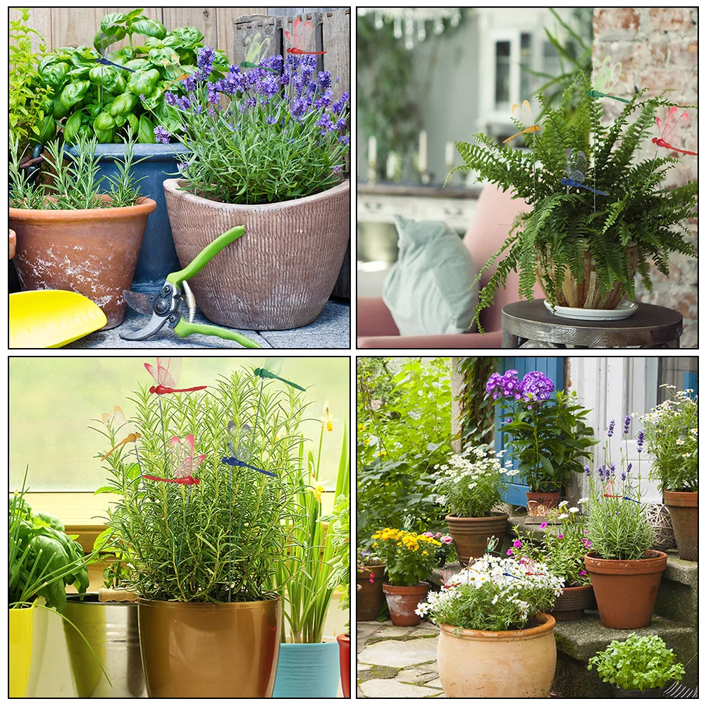 

24Pcs Simulation Dragonfly Garden Stakes PVC Iron Wire Decorative Inserted Ornaments Lawn Yard Patio Flowerpot Decoration
