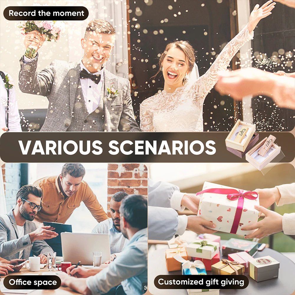 محرك فلاش USB من الخيزران 128 جيجابايت شعار مخصص مجاني ذاكرة عصا 64 جيجابايت عالية السرعة ذاكرة عصا 32 جيجابايت صندوق طباعة ملون U القرص 16 جيجابايت