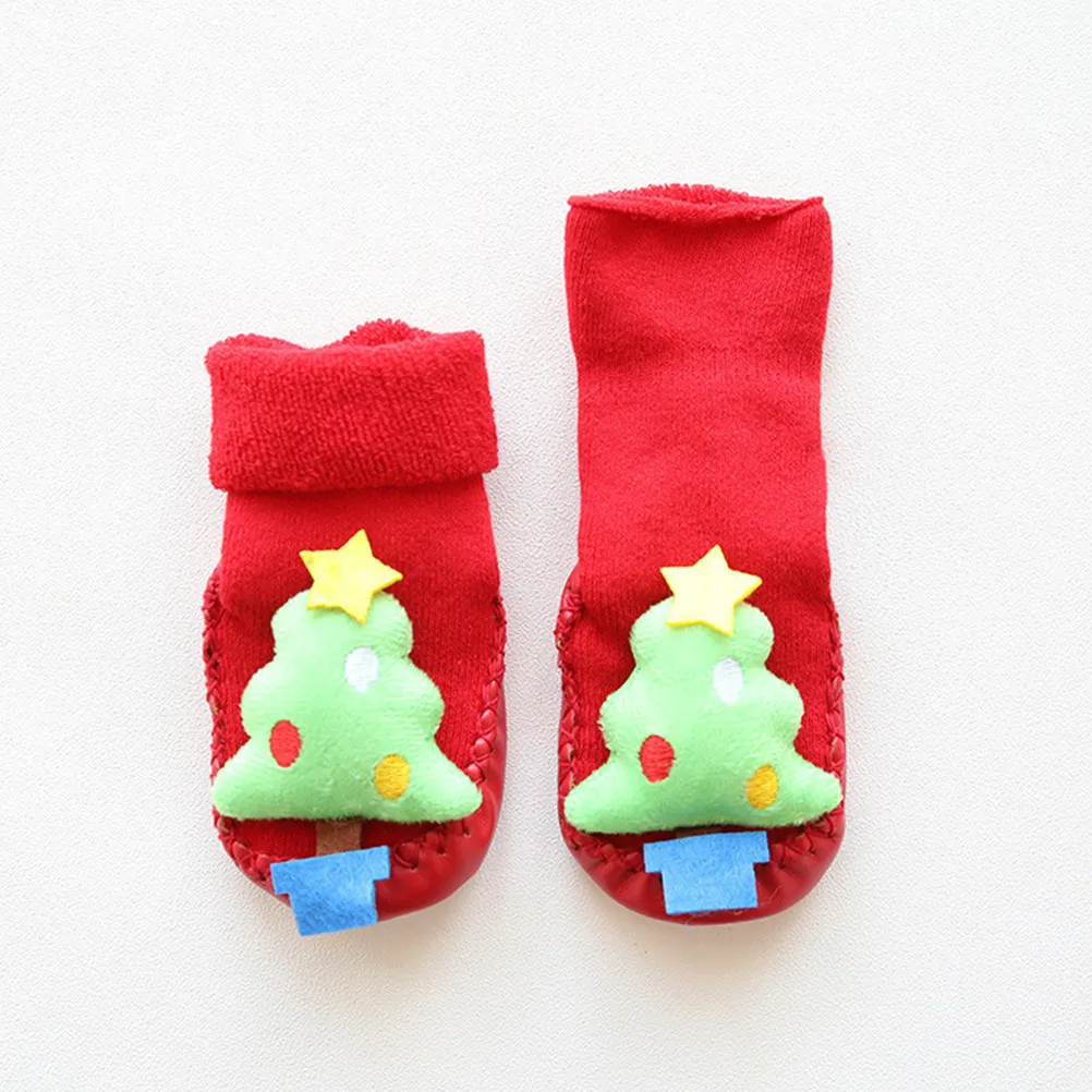 2Pairs Christmas Baby Socks Thickened Cotton Anti-Slip Floor Socks Toddler Shoes Cozy Soft Birthday Gift Floor Sock