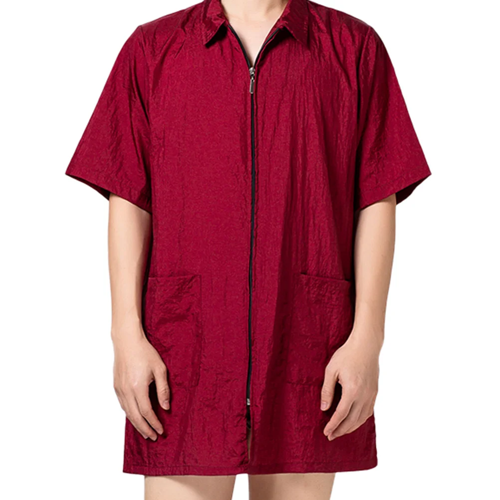 ملابس صبغ الشعر باللون الأحمر مقاومة للماء بأكمام قصيرة وياقة مقلوبة للرجال والنساء مع جيب عملي ونظيف وسهل