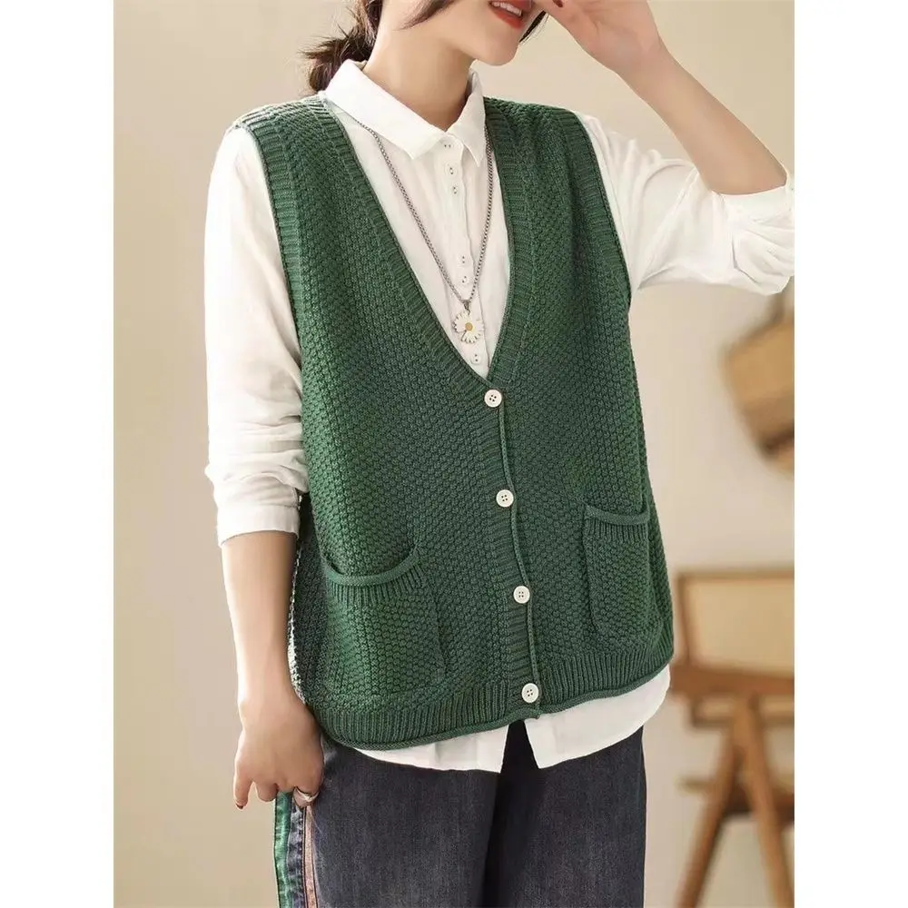 Cardigan Korean Fashion Sweater Autumn/Winter Knitted Women's Top 2024 New Tank  Casual  Sleeveless Clothes x233