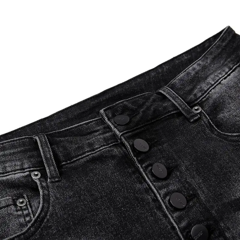 American Style Men's Denim Pants Washing Contrast Color Breasted Flared Trousers New Wide Leg Male Jeans Trendy 9X7PP5