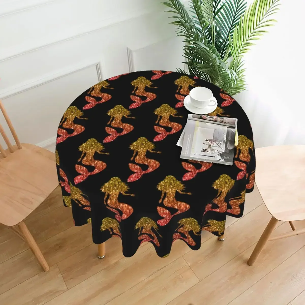 Cute Mermaid Tablecloth Ombre Sparkles Print Protector Round Table Cover Funny Pattern Table Cloth For Wedding Birthday Party