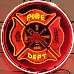 Custom Fire Dept Glass Neon Light Sign Beer Bar