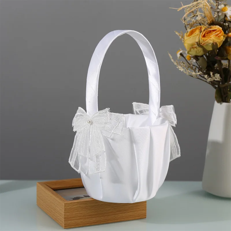 White Western Style Wedding Flower Girl Basket Elegant Minimalist Series Wedding Celebration Small Basket
