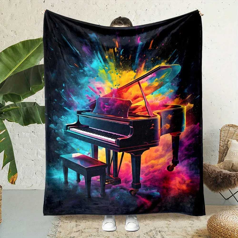Abstract Piano Explosion Throw Blanket Vivid Music Rock Art Home Decor Tapestry for Bedroom Couch Gift Accent Wall