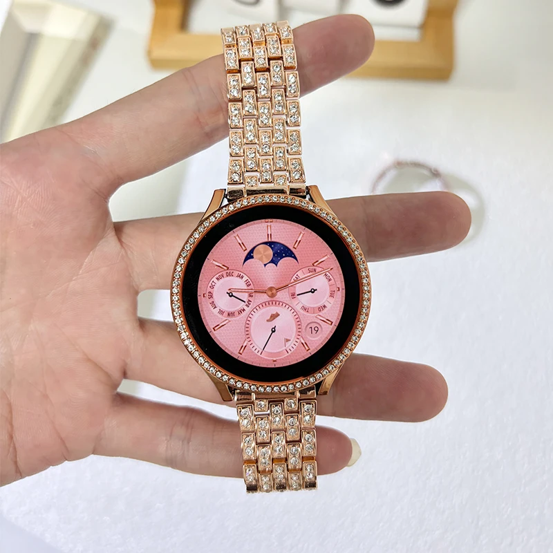 Suitable for Samsung Galaxy Watch4/5/6/5pro/classic metal diamond-encrusted strap with quick release and adjustment.