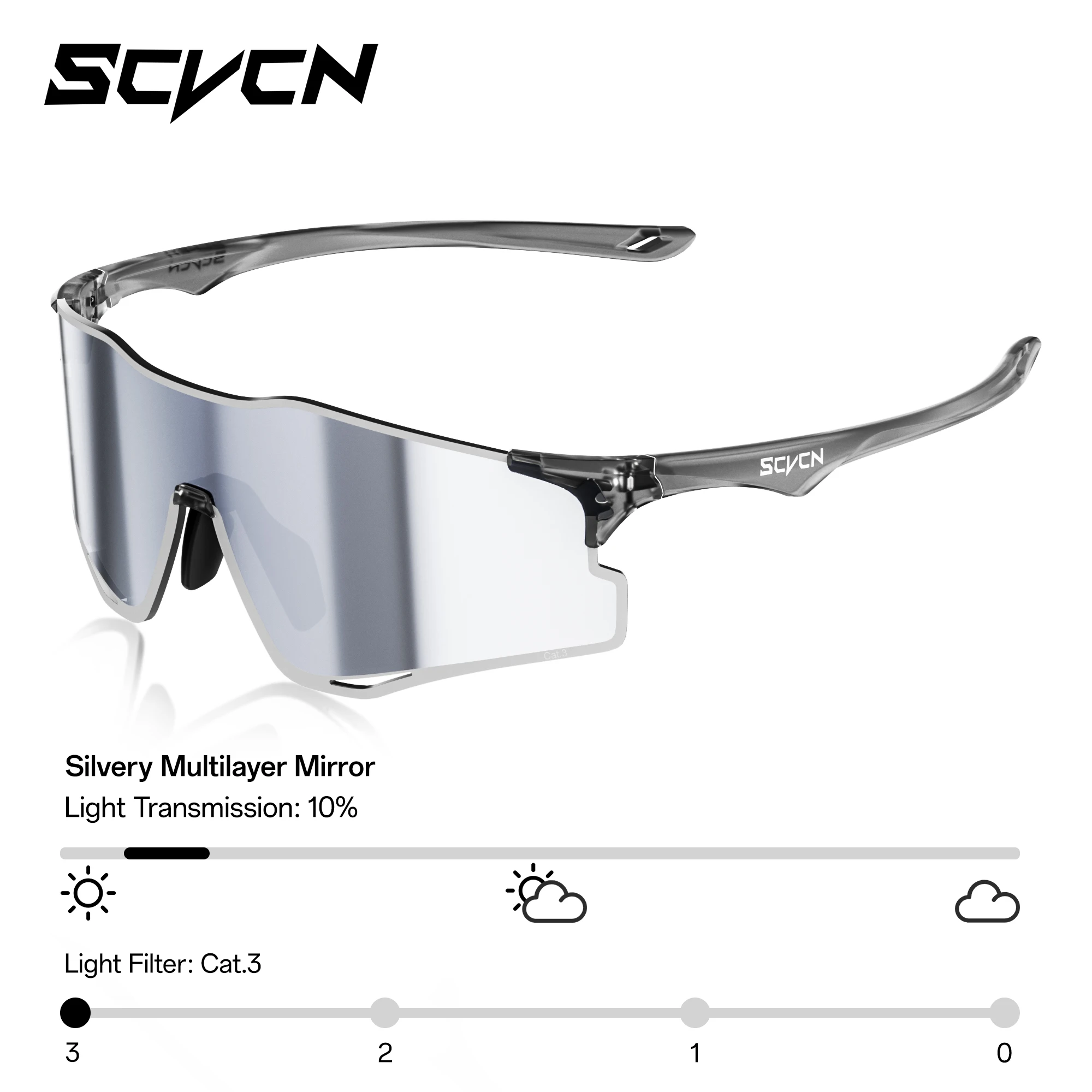 SCVCN Outdoor Photochromatische Laufsonnenbrille für Herren und Damen, Marathon, ultraleichte Brille, Sport, Radfahren, Rennrad, UV400-Schutz, winddicht, schwereloses Tragegefühl, neu