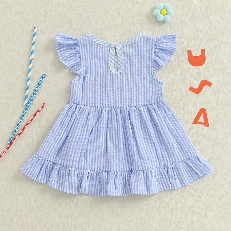 

Toddler Girls Independence Day Dress Sleeveless Round Neck Stars and Stripes Print Dress Children s Patriotic A-Line Dress with